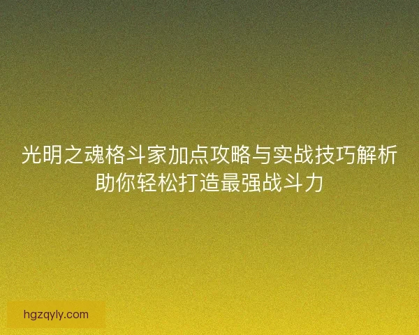 光明之魂格斗家加点攻略与实战技巧解析助你轻松打造最强战斗力